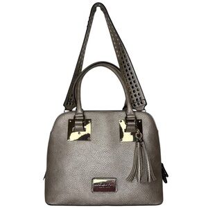 Marc Andrew Marc Silver Leather Gold Tone Shoulder Bag Studded Removable Strap